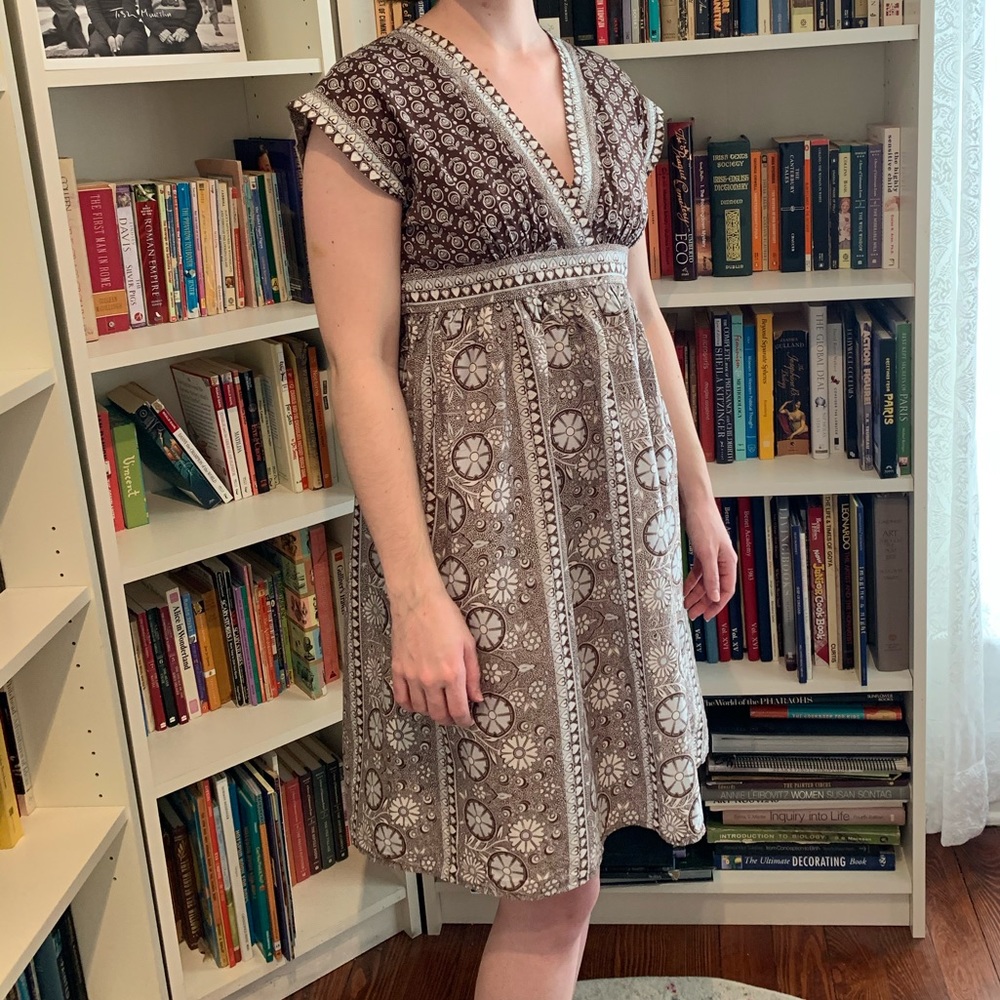 BCBG MaxAzria boho patterned umpire midi dress